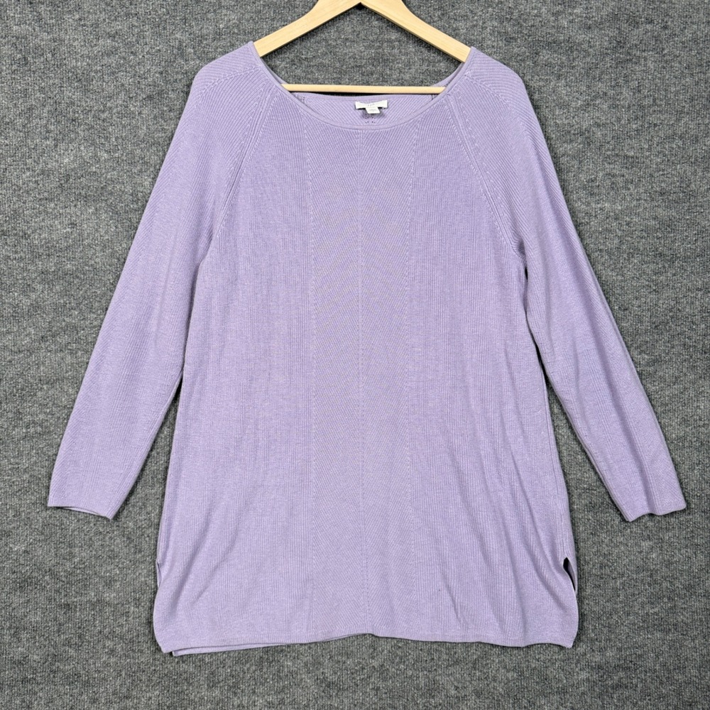 J.Jill Womens Large Sweater Purple Waffle Knit Cotton Nylon Blend Long Sleeves